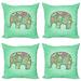 Floral Throw Pillow Cushion Case Pack of 4 Elephant with Flowers Featured Grunge Heart Backdrop Animal Graphic Art Modern Accent Double-Sided Print 4 Sizes Teal Baby Blue Red by Ambesonne