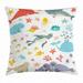 Ocean Throw Pillow Cushion Cover Whale Squid Sea Lion Shark Jellyfish Clownfish Dolphin Starfish Stingrays Colorful Decorative Square Accent Pillow Case