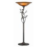 3 Way Glass Shade Torchiere Lamp with Pine and Twig Accents Bronze