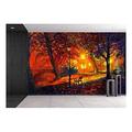 wall26 - Original Oil Painting Showing Beautiful Autumn Park Lake and Bench on Canvas - Removable Wall Mural | Self-Adhesive Large Wallpaper - 100x144 inches