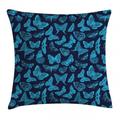 Indigo Throw Pillow Cushion Cover Spring Time Sketchy Hand Drawn Butterflies Bugs Dragonfly Art Print Decorative Square Accent Pillow Case 18 X 18 Inches Light Blue and Dark Blue by Ambesonne