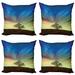 Tree Throw Pillow Cushion Case Pack of 4 Only Tree in Field Under Colorful Surreal Dramatic Sky Springtime Art Modern Accent Double-Sided Print 4 Sizes Blue Lime Brown by Ambesonne