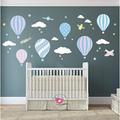 Hot Air Balloons and Airplane wall stickers for baby girls nursery room pink, yellow and blue