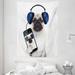 Pug Tapestry Dog Listening Music on the Smartphone Groovy Cool Headphones Animal Funny Image Wall Hanging for Bedroom Living Room Dorm Decor 60W X 80L Inches Navy Blue Black by Ambesonne