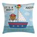 Ahoy Its a Boy Throw Pillow Cushion Cover Cute Baby Shower Theme It s a Boy in Nautical Style Bear and Bird in Boat Decorative Square Accent Pillow Case 16 X 16 Inches Multicolor by Ambesonne