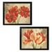 Lovely Vintage Red and Orange Blooming Flower Prints; Floral DÃ©cor; Two 14x11in Black Framed Prints; Ready to hang!