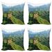 Nature Throw Pillow Cushion Case Pack of 4 Idyllic Aerial View of Historical Construction Invasion Natural Scenery Modern Accent Double-Sided Print 4 Sizes Green by Ambesonne