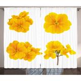 Yellow Flower Curtains 2 Panels Set Gardening Themed Collection with Little Tender Primrose Primula Blossoms Window Drapes for Living Room Bedroom 108W X 63L Inches Mustard White by Ambesonne