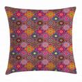 Moroccan Throw Pillow Cushion Cover Vibrant Artistic Mandala Motifs in Squares Eastern Henna Folk Patchwork Style Decorative Square Accent Pillow Case 20 X 20 Inches Multicolor by Ambesonne