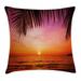 Tropical Decor Throw Pillow Cushion Cover Exotic Sunset above Sea Scene from Coconut Palm Tree Leaf Heaven Picture Decorative Square Accent Pillow Case 24 X 24 Inches Pink Orange by Ambesonne