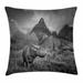 Farm Animal Throw Pillow Cushion Cover Monochrome Picture of Buffalo on Rice Fields and Mount Fansipan Decorative Square Accent Pillow Case 20 X 20 Pale Grey and Dark Grey by Ambesonne