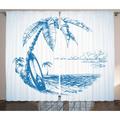 Surf Decor Curtains 2 Panels Set Contemporary Sketch Illustration of Hawaiian Beach with Surfboard Palm Tree and Ocean Water Living Room Bedroom Accessories 108 X 84 Inches by Ambesonne