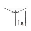 Brabantia - Lift-O-Matic - 50 Metres of Clothes Line - Adjustable in Height - UV-Resistant & Non-Slip Lining - Umbrella System - with Ground Spike 45 mm, Cover & Peg Bag - Anthracite - ø 295 cm