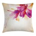 Abstract Decor Throw Pillow Cushion Cover Artistic Floral Design with Bright Points and Leaves Artwork Decorative Square Accent Pillow Case 18 X 18 Inches Purple Pink and Golden by Ambesonne