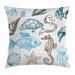 Doodle Throw Pillow Cushion Cover Underwater Marine Life Aquatic Fish Shell Jellyfish Oyster Squid Seahorse Motif Decorative Square Accent Pillow Case 24 X 24 Inches Dark Blue Cocoa by Ambesonne