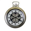 Metal Skeleton Pocket Watch Style Wall Clock with Roman Numerals and Actual Moving Gears