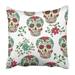 BPBOP Mexican Colorful Sugar Skull With Floral And Flower White Day Dead Mexico Celebration Pillowcase 16x16 inch