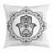 Hamsa Throw Pillow Cushion Cover Mehndi Style Symbol in Round Mandala Oriental Artistic Ethnic Asian Floral Details Decorative Square Accent Pillow Case 24 X 24 Inches Black White by Ambesonne