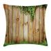 Rustic Home Decor Throw Pillow Cushion Cover Fresh Spring Grass and Leaf Plant over Old Wood Fence Garden Field Photo Decorative Square Accent Pillow Case 24 X 24 Inches Green Brown by Ambesonne