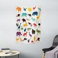 Zoo Tapestry African and European Animal Silhouettes in Cartoon Style Safari Wildlife Zoo Theme Wall Hanging for Bedroom Living Room Dorm Decor 40W X 60L Inches Multicolor by Ambesonne