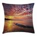 Landscape Throw Pillow Cushion Cover Photo of Sunrise with Cloudy Sky at Seashore Dramatic Dawn Island Forest Decorative Square Accent Pillow Case 16 X 16 Inches Orange Mauve Blue by Ambesonne