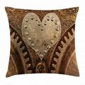 Steampunk Throw Pillow Cushion Cover Grungy Background with Close Up Image of Heart Form and Rivets Robotics Theme Print Decorative Square Accent Pillow Case 24 X 24 Inches Brown by Ambesonne