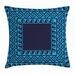 Greek Key Throw Pillow Cushion Cover Swirling Waves with Ancient Maze Square Hellenic Motifs Sea Inspired Design Decorative Square Accent Pillow Case 16 X 16 Inches Blue Dark Blue by Ambesonne