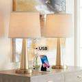 360 Lighting Modern Table Lamps 25 High Set of 2 with USB Charging Port Brass Metal Beige Drum Shade for Bedroom Living Room House Desk Bedside Home