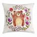 Bear Throw Pillow Cushion Cover Baby Mammal Surrounded with Floral Wreath Bouquet Tulip Blossom Mushroom Watercolor Decorative Square Accent Pillow Case 16 X 16 Inches Multicolor by Ambesonne