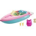 Barbie Speedboat, rosa Schwimmweste, rosa, blaues und weißes Boot, Welpe, Accessoires, Puppen, Geschenk für Kinder, Spielzeug ab 3 Jahre,GRG29