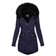 TDZD Women’s Winter Parka Quilted Hooded Long Coat Jacket,Windproof Thickened Warm Faux Fur Lined Body Zip Pockets Overcoat Parka,Plus Size (Navy, XXXL)