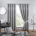 Hendem. Diamante Blackout Pair Curtain Ring Top Thermal Insulated Energy Saving Eyelet Curtains (Silver, 66" Width x 90" Drop)