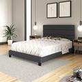 Ebern Designs Ravenna Linen Tri-Panel Channel Headboard Platform Bed Frame Upholstered/Linen in Black | 46 H x 56 W x 78.75 D in | Wayfair