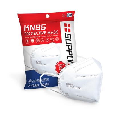 SUPPLYAID KN95 Protective Face Mask GB2626 Standard (5-Pack), White