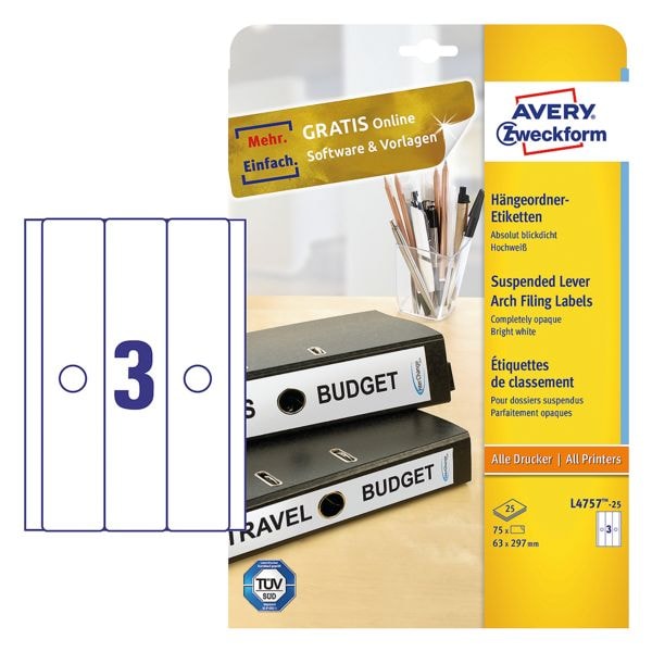 Avery Zweckform 20% AKTION: Selbstklebende Ordnerrücken-Etiketten für Hängeordner weiß, 8 cm Image