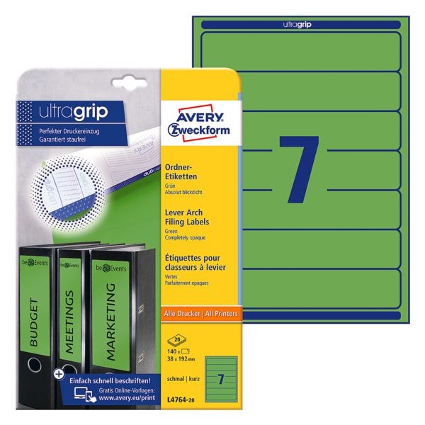 Avery Zweckform 20% AKTION: farbige Ordnerrücken-Etiketten für schmale Ordner zum Vorteilspreis grün, 5 cm Image
