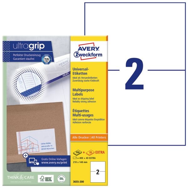 Avery Zweckform 20% AKTION: 440er-Pack Universal-Etiketten mit ultragrip »3655-200« weiß Image