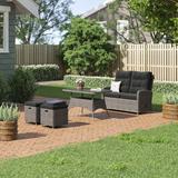 Andover Mills™ Acuff All-Weather 4 Pc Outdoor Set w/ A 2 Seat Reclining Bench 1 Cocktail Table and 2 Ottoman Synthetic Wicker/All | Wayfair