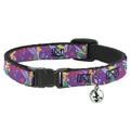 Disney Cat Collar Breakaway Collar with Bell Tinker Bell Poses Flowers Stars Skull Purple 8.5 to 12 Inches 0.5 Inch Wide