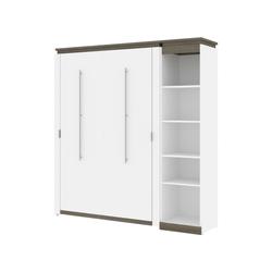 Orion Full Murphy Bed with Narrow Shelving Unit (79W) in white & walnut grey - Bestar 116890-000017