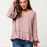 Free People Tops | Free People Waffle Knit Stripe Peplum Top Sz S | Color: Brown/Pink | Size: S