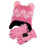 Toddler Double Pom Fair Isle Helmet and Sports Glove Bundle (2-4T)