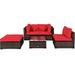 Costway 5 Pcs Outdoor Patio Rattan Furniture Set Sectional Conversation with Navy Cushions-Red