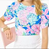 Lilly Pulitzer Tops | Lilly Pulitzer Elisabette Top Puff Twisted Sleeve | Color: Blue/Pink | Size: S
