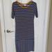 Lularoe Dresses | Lularoe Julia Dress Blue With Gold Stripes | Color: Blue/Gold | Size: M