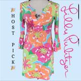 Lilly Pulitzer Dresses | Lilly Pulitzer Retro Pink Floral V-Neck Bell Sleeve Dress | Color: Blue/Pink | Size: Xs