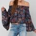 Free People Tops | Free People Free Spirit Off The Shoulder Top Nwt | Color: Black/Blue | Size: S