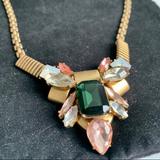 J. Crew Jewelry | J.Crew Gold Pink Green Crystal Statement Necklace | Color: Gold/Green | Size: Os