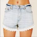 Free People Shorts | Free People High Waisted Lace Trim Denim Shorts | Color: Blue/White | Size: 26