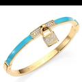 Michael Kors Jewelry | Mk Gold/Turquoise Lock Bracelet Swarovski Crystals | Color: Blue/Gold | Size: Os